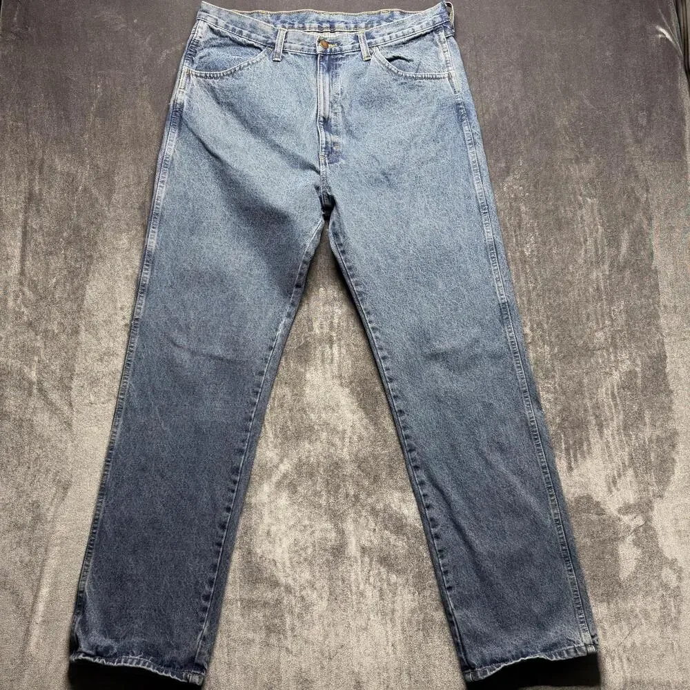 Rustler Jeans Mens 36x32 Blue Denim Relaxed Fit Straight Medium Wash 1087619SW
